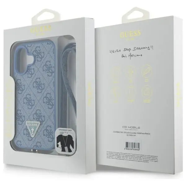 Guess Leather Metal Logo Strass Crossbody Case for iPhone 16 - Blue - Cell phone cases and covers<<<HurtelXML