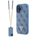 Guess Leather Metal Logo Strass Crossbody Case for iPhone 16 - Blue - Cell phone cases and covers<<<HurtelXML