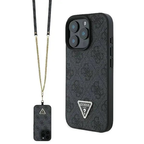 Guess Leather Metal Logo Strass Crossbody Case for iPhone 16 Pro - Black - Cell phone cases and covers<<<HurtelXML