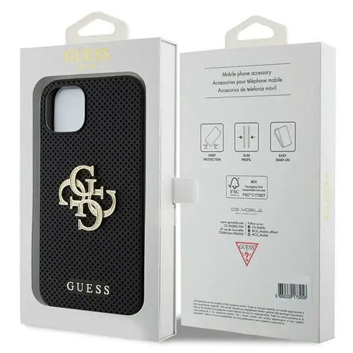 Guess Leather Perforated 4G Glitter Logo case for iPhone 15 - black - Cell phone cases and covers<<<HurtelXML