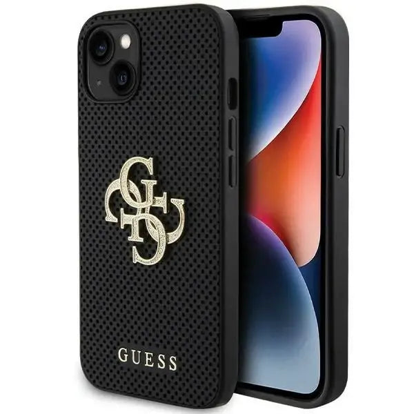 Guess Leather Perforated 4G Glitter Logo case for iPhone 15 - black - Cell phone cases and covers<<<HurtelXML