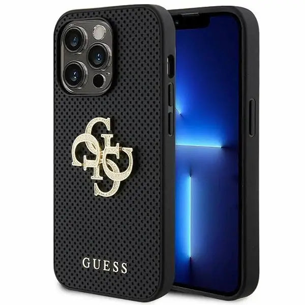 Guess Leather Perforated 4G Glitter Logo Case for iPhone 15 Pro Max - Black - Cell phone cases and covers<<<HurtelXML