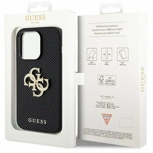 Guess Leather Perforated 4G Glitter Logo Case for iPhone 15 Pro Max - Black - Cell phone cases and covers<<<HurtelXML