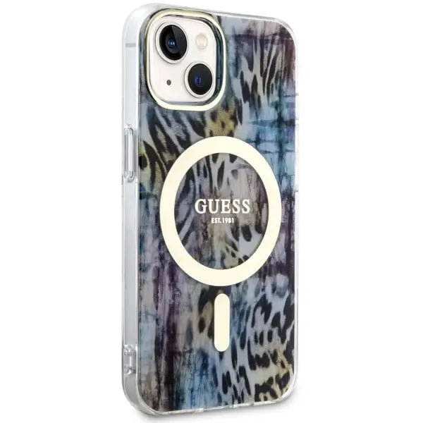 Guess Leopard MagSafe case for iPhone 14 - blue - Cell phone cases and covers<<<HurtelXML
