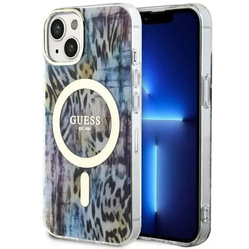 Guess Leopard MagSafe case for iPhone 14 - blue - Cell phone cases and covers<<<HurtelXML
