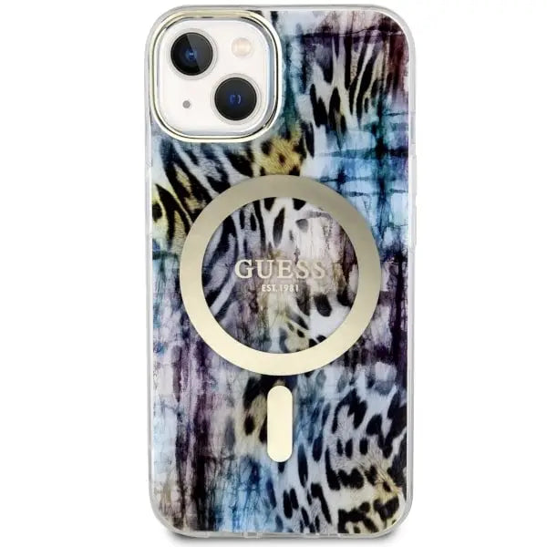 Guess Leopard MagSafe case for iPhone 14 - blue - Cell phone cases and covers<<<HurtelXML