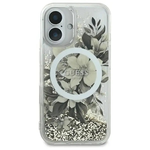 Guess Liquid Glitter Flower MagSafe iPhone 16 Case - Beige - Cell phone cases and covers<<<HurtelXML
