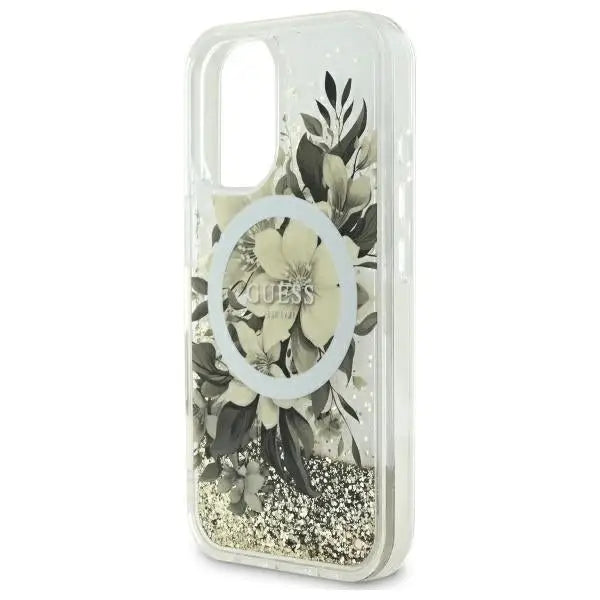 Guess Liquid Glitter Flower MagSafe iPhone 16 Case - Beige - Cell phone cases and covers<<<HurtelXML