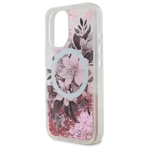 Guess Liquid Glitter Flower MagSafe iPhone 16 Case - Pink - Cell phone cases and covers<<<HurtelXML