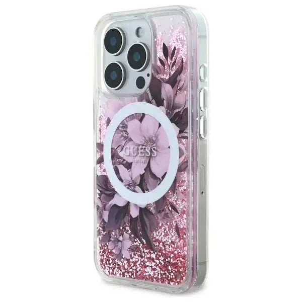 Guess Liquid Glitter Flower MagSafe iPhone 16 Pro Case - Pink - Cell phone cases and covers<<<HurtelXML