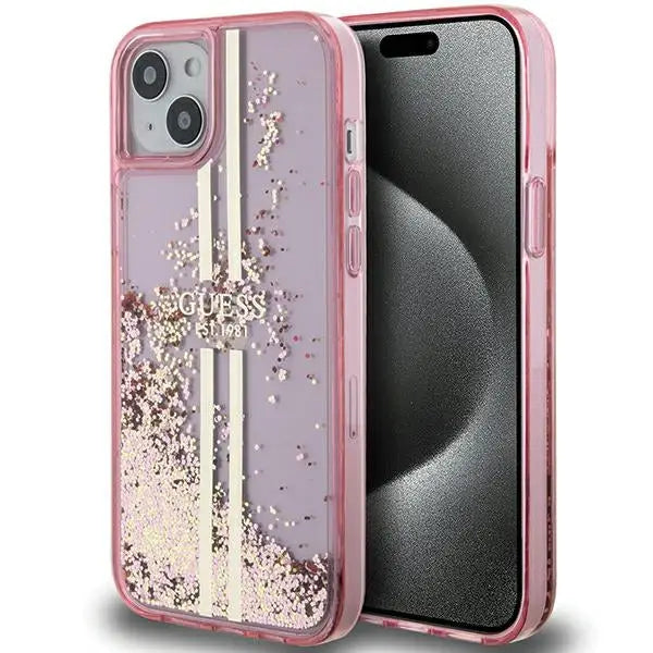 Guess Liquid Glitter Gold Stripes case for iPhone 15 Plus / 14 Plus - pink - Cell phone cases and covers<<<HurtelXML