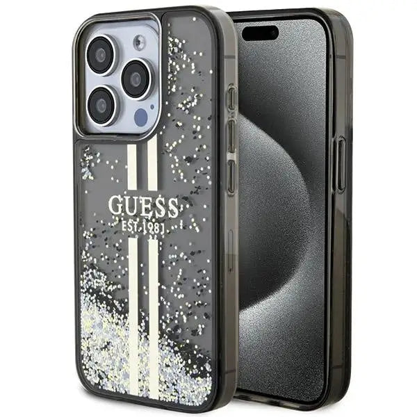 Guess Liquid Glitter Gold Stripes case for iPhone 15 Pro Max - black - Cell phone cases and covers<<<HurtelXML