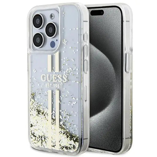 Guess Liquid Glitter Gold Stripes case for iPhone 15 Pro - transparent - Cell phone cases and covers<<<HurtelXML