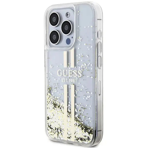 Guess Liquid Glitter Gold Stripes case for iPhone 15 Pro - transparent - Cell phone cases and covers<<<HurtelXML