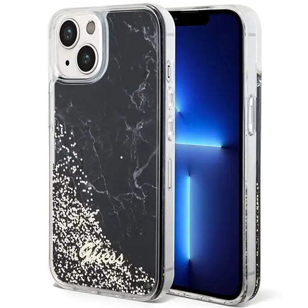 Guess Liquid Glitter Marble case for iPhone 14 - black - Cell phone cases and covers<<<HurtelXML