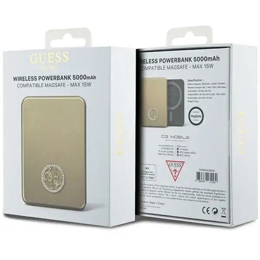 Guess MagSafe 4G Strassed Metal Logo induction power bank 15W 5000mAh - gold - Powerbanks<<<HurtelXML