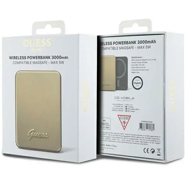 Guess MagSafe Metal Script Logo induction power bank 5W 3000mAh - gold - Powerbanks<<<HurtelXML