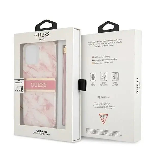 Guess Marble Strap Collection iPhone 13 Pro Max 6.7’’ Case - Pink - Cell phone cases and covers<<<HurtelXML