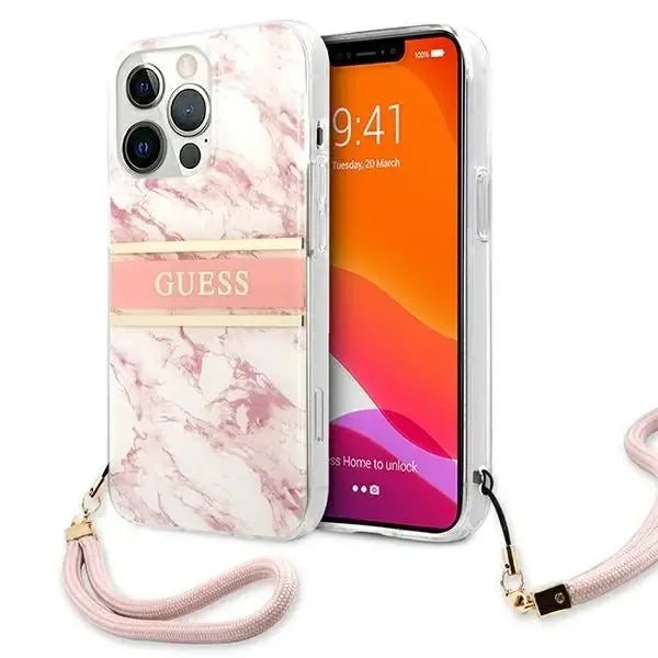 Guess Marble Strap Collection iPhone 13 Pro Max 6.7’’ Case - Pink - Cell phone cases and covers<<<HurtelXML