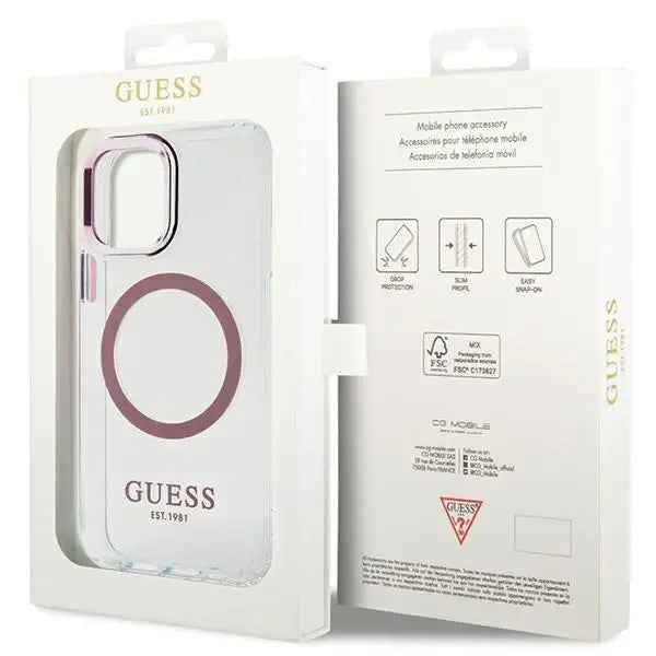 Guess Metal Outline Magsafe case for iPhone 12 / iPhone 12 Pro - pink - Cell phone cases and covers<<<HurtelXML