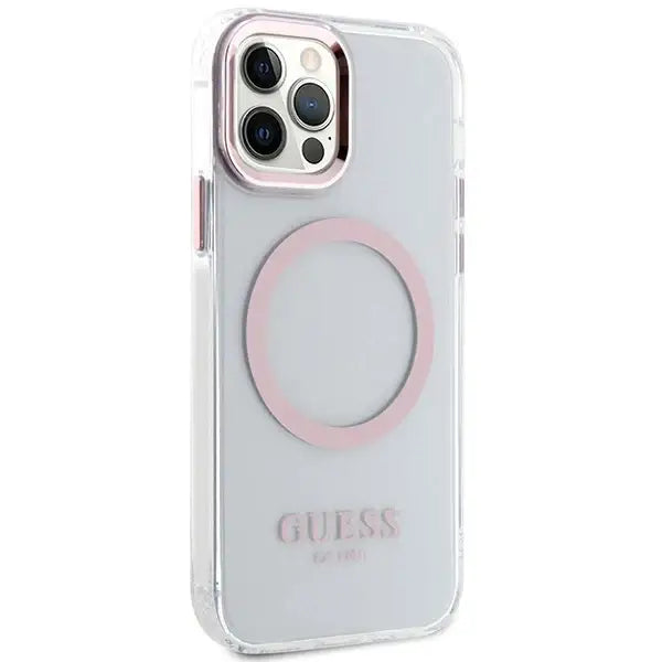 Guess Metal Outline Magsafe case for iPhone 12 / iPhone 12 Pro - pink - Cell phone cases and covers<<<HurtelXML