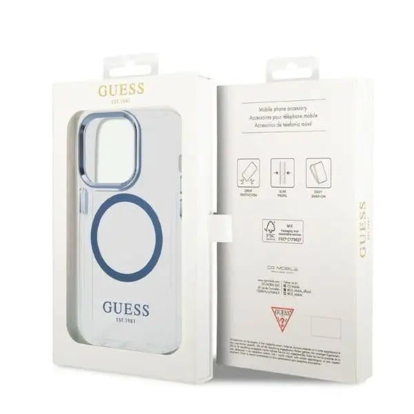 Guess Metal Outline MagSafe case for iPhone 14 Pro - blue - Cell phone cases and covers<<<HurtelXML