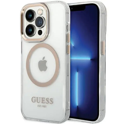 Guess Metal Outline Magsafe case for iPhone 15 / 14 / 13 - gold - Cell phone cases and covers<<<HurtelXML