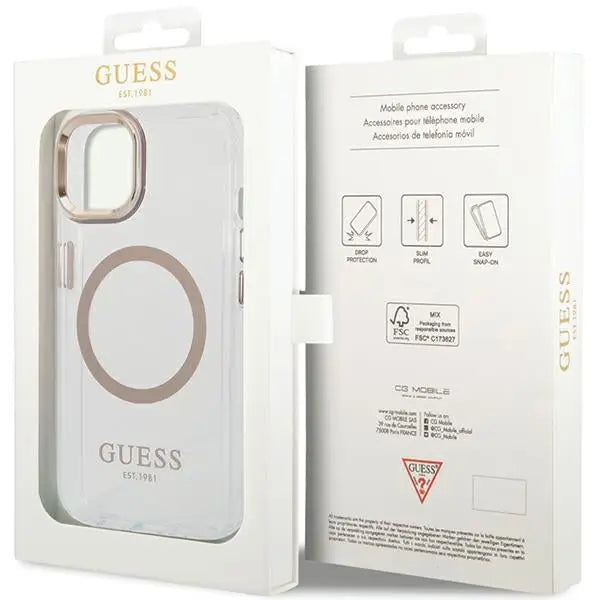 Guess Metal Outline MagSafe case for iPhone 15 Plus / 14 Plus - gold - Cell phone cases and covers<<<HurtelXML