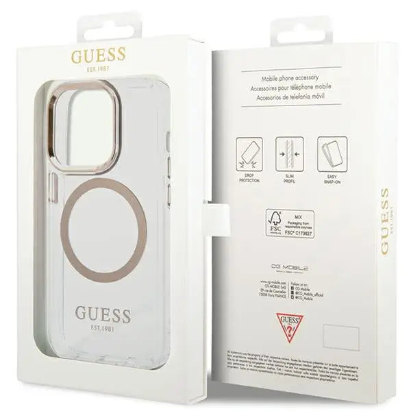 Guess Metal Outline Magsafe iPhone 15 Pro Max Case - Gold - Cell phone cases and covers<<<HurtelXML