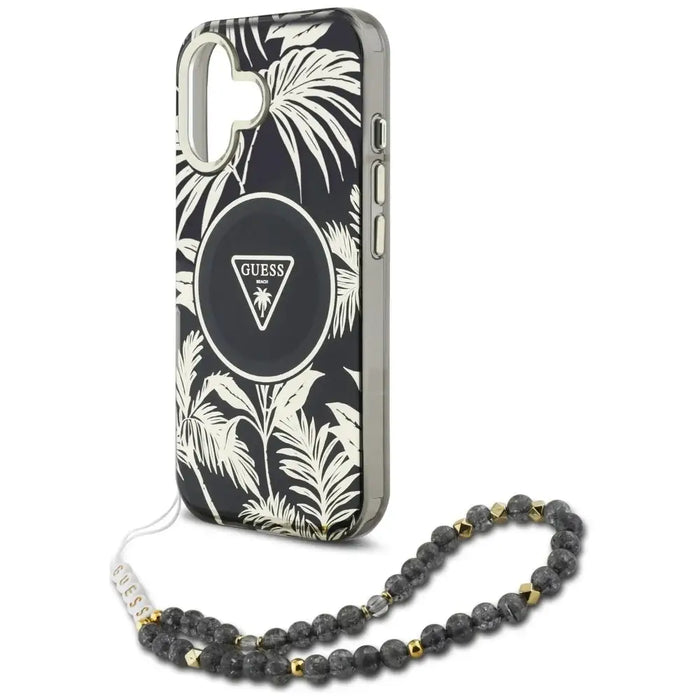 Guess Palm Trees Triangle Pearl Strap MagSafe case for iPhone 16 black - Cell phone cases and covers<<<HurtelXML