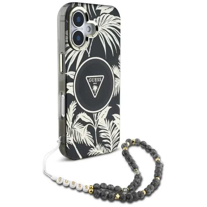 Guess Palm Trees Triangle Pearl Strap MagSafe case for iPhone 16 black - Cell phone cases and covers<<<HurtelXML