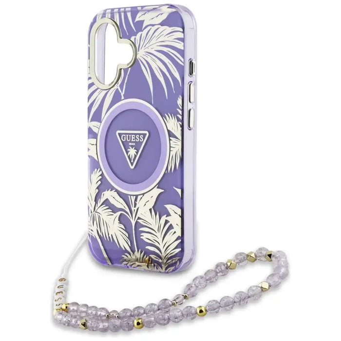 Guess Palm Trees Triangle Pearl Strap MagSafe case for iPhone 16 purple - Cell phone cases and covers<<<HurtelXML