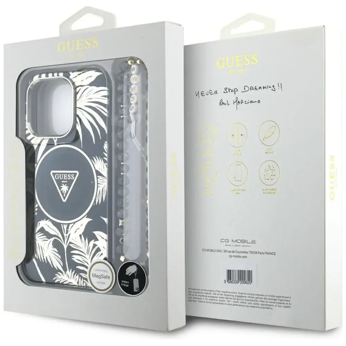 Guess Palm Trees Triangle Pearl Strap MagSafe case for iPhone 16 Pro black - Cell phone cases and covers<<<HurtelXML