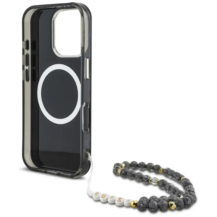 Guess Palm Trees Triangle Pearl Strap MagSafe case for iPhone 16 Pro Max black - Cell phone cases and covers<<<HurtelXML