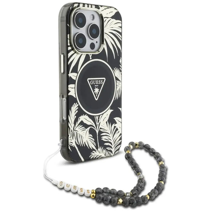 Guess Palm Trees Triangle Pearl Strap MagSafe case for iPhone 16 Pro black - Cell phone cases and covers<<<HurtelXML