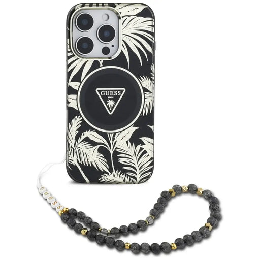 Guess Palm Trees Triangle Pearl Strap MagSafe case for iPhone 16 Pro Max black - Cell phone cases and covers<<<HurtelXML
