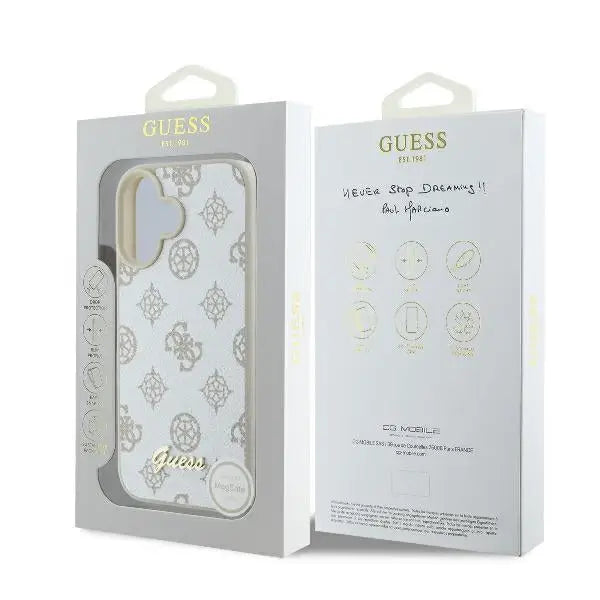 Guess Peony Script Logo MagSafe iPhone 16 Case - White - Cell phone cases and covers<<<HurtelXML