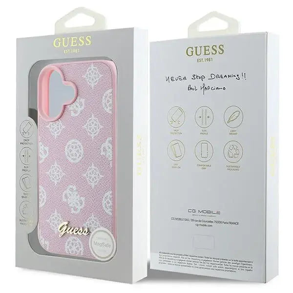 Guess Peony Script Logo MagSafe iPhone 16 Plus Case - Pink - Cell phone cases and covers<<<HurtelXML