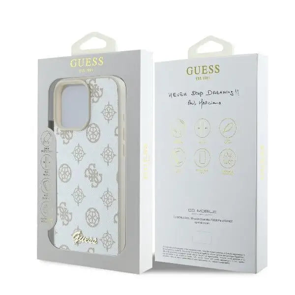 Guess Peony Script Logo MagSafe iPhone 16 Pro Case - White - Cell phone cases and covers<<<HurtelXML
