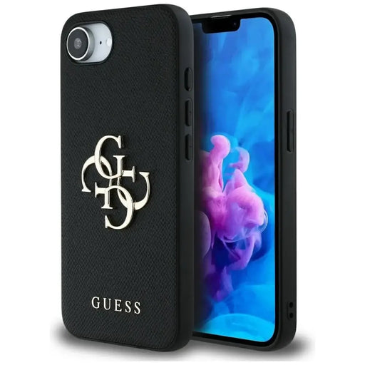 Guess PU Grained 4G Metal Logo case for iPhone 16e - black - Cell phone cases and covers<<<HurtelXML