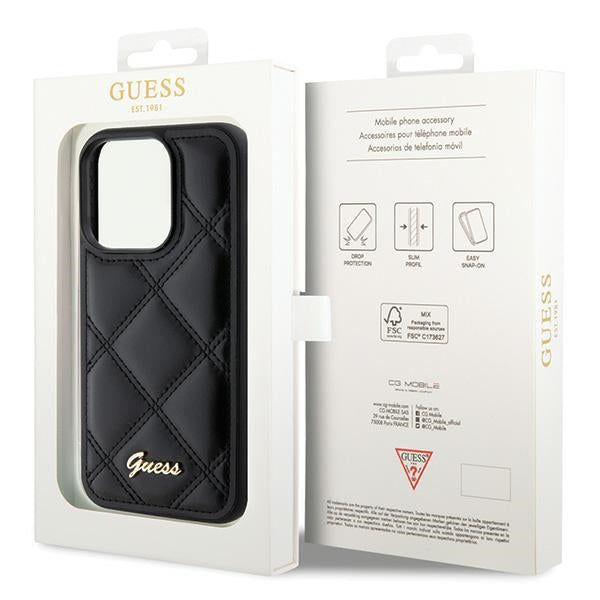 Guess Quilted Metal Logo case for iPhone 15 Pro - black - Cell phone cases and covers<<<HurtelXML