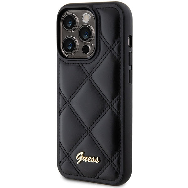 Guess Quilted Metal Logo case for iPhone 15 Pro - black - Cell phone cases and covers<<<HurtelXML
