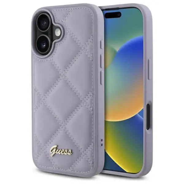 Guess Quilted Metal Logo case for iPhone 16 - light purple - Cell phone cases and covers<<<HurtelXML