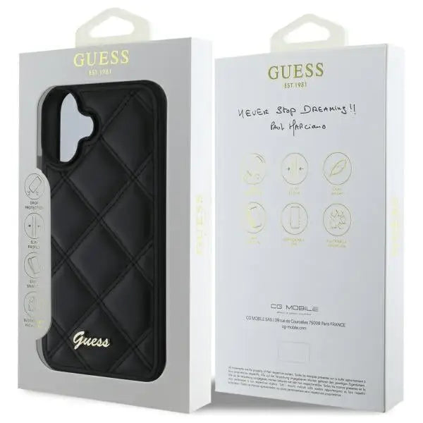 Guess Quilted Metal Logo iPhone 16 Plus Case - Black - Cell phone cases and covers<<<HurtelXML
