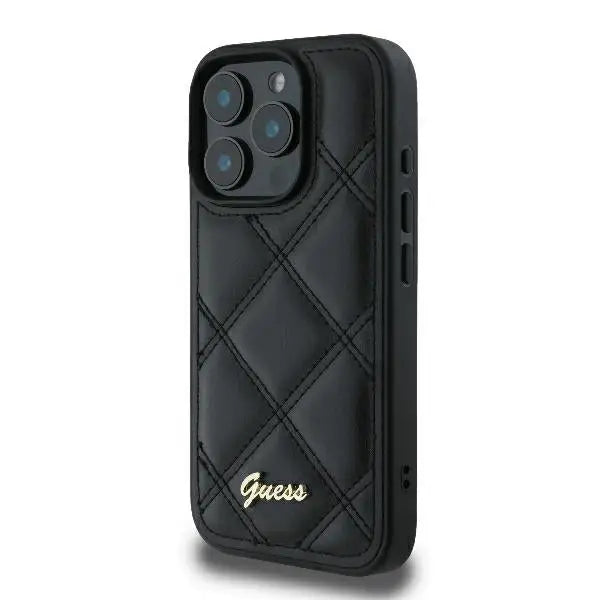Guess Quilted Metal Logo iPhone 16 Pro Case - Black - Cell phone cases and covers<<<HurtelXML
