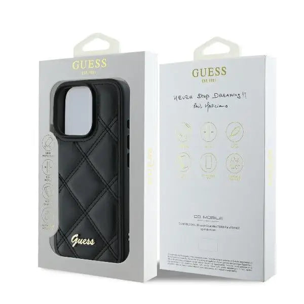 Guess Quilted Metal Logo iPhone 16 Pro Case - Black - Cell phone cases and covers<<<HurtelXML