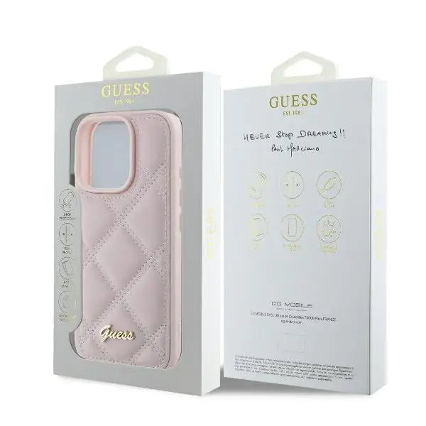 Guess Quilted Metal Logo iPhone 16 Pro Max Case - Pink - Cell phone cases and covers<<<HurtelXML