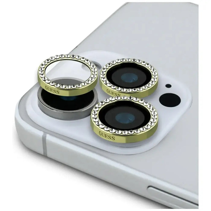 Guess Rhinestone Camera Lens Glass for iPhone 16 Pro / 16 Pro Max - Gold - Cell phone tempered glass<<<HurtelXML