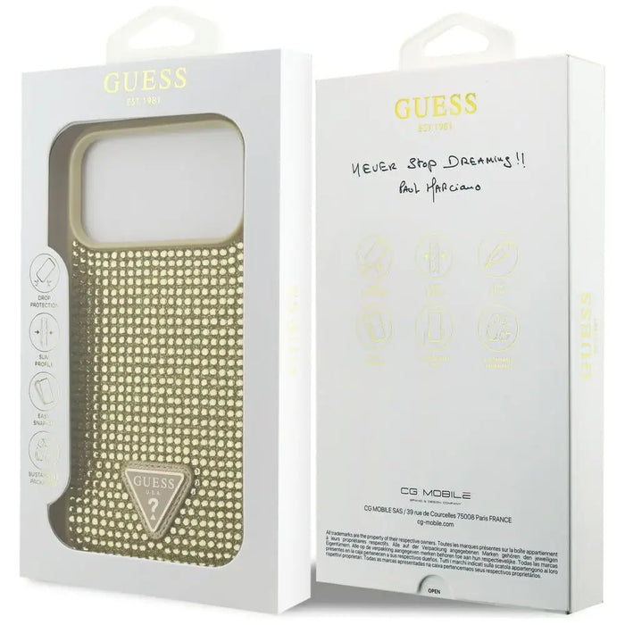 Guess Rhinestone Triangle Logo Case for iPhone 17 Pro Max - Gold - Cell phone cases and covers<<<HurtelXML