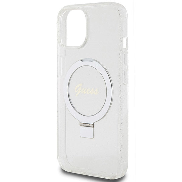 Guess Ring Stand Script Glitter MagSafe case for iPhone 15 / 14 / 13 - transparent - Cell phone cases